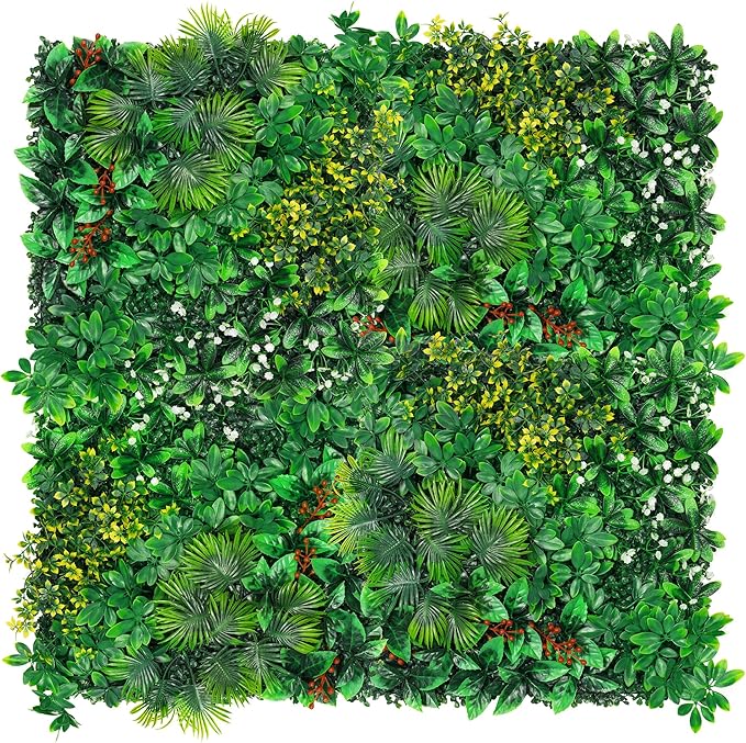 Yangrass Artificial Grass Wall Panels, 20''x20'' 8pcs Boxwood Wall Panels with Tropical Leaves, Faux Greenery Privacy Fence Screen, Grass Backdrop for Outdoor Indoor Garden Birthday Wedding Decor