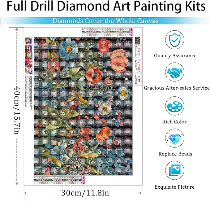 GemZono Diamond Painting Kits for Adults, Flower 5D Diamond Art Kits for Beginner DIY Full Drill Diamond Dots Crystal Craft Kits for Home Wall Decor Gifts 11.8x15.7 inch