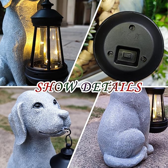 Qobumy Solar Dog Outdoor Garden Statue with LED Light,Dog Solar Lights Lantern Outside Decorations for Yard, Lawn Decor Statue for Patio, Balcony, Yard Ornament,Unique Dog Gifts for Mom