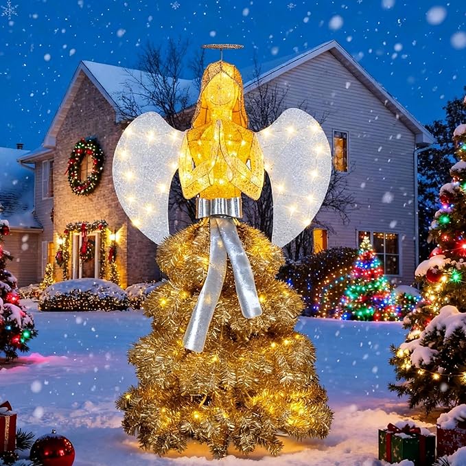 Large 3D Outdoor Angel LED Yard Decoration – Waterproof Lighted Garden Patio Lawn Decor for Parties, Walkways & Holiday Displays, Gold