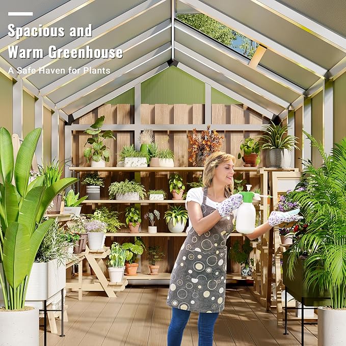 6X10 FT Greenhouse, Polycarbonate Garden Greenhouse for Outdoors,Aluminum Frame Green House with Lockable Door and Adjustable Roof Vent, Ideal for Backyard Patio and Outside Growing