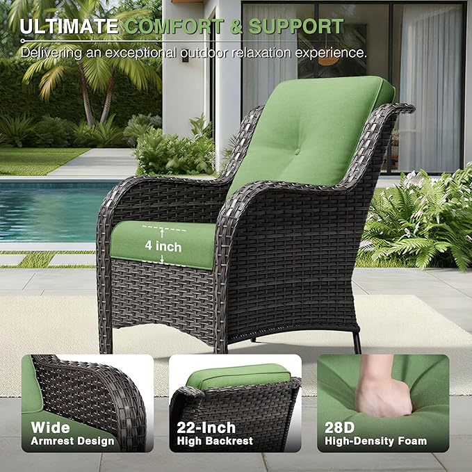 Joyside Patio Chairs Set of 2, Wicker Patio Furniture with High Back, Deep Seating, Wide Armrest, Thickened Cushions, Outdoor Rattan Furniture for Deck, Porch Use