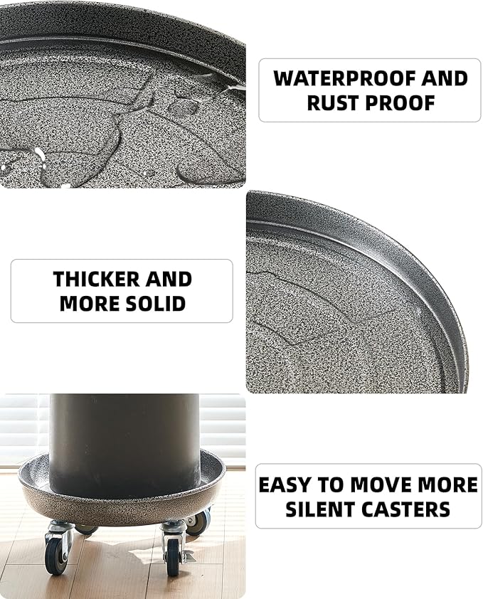 Heavy Duty Plant Caddy with Wheels 14 Inch, 360° Caster, Outdoor Rolling Plant Dolly That is Not Easily Rusted, Indoor Metal Plant Cart with Rollers, Plant Pot Trolley, Silver 2 Pack