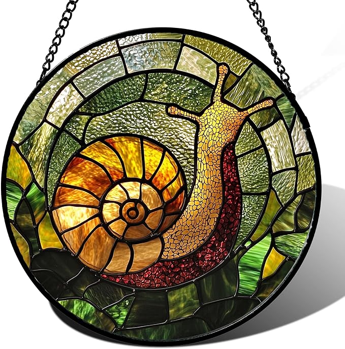 AMDERVEN Stained Glass Window Hanging, Green Orange Snail Sun Catcher for Door Home Decor Suncatcher Christmas Mother's Day Birthday Gifts for Women Men Mom and Nana 11.8 in