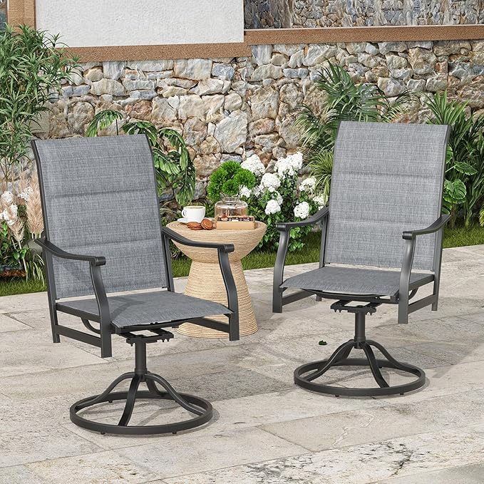 Soohow Patio Dining Chairs Set of 2, Swivel Outdoor Patio Chair with Paded Textilene Fabric, All Weather Outdoor Seats Ergonomic Comfort, Perfect Seats for Backyard, Balcony, and Garden