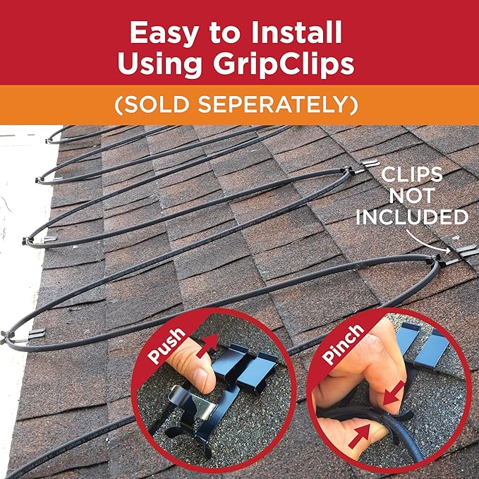 RADIANT SOLUTIONS HeatTapePro - Intelligent Commercial Grade Self-Regulating Heat Cable with GlowCap™ - 10 YR warranty - Ice Dam & Pipe Freeze Protection - 125 ft cable + 10 Ft Cord, 120V, 6 watts/Ft