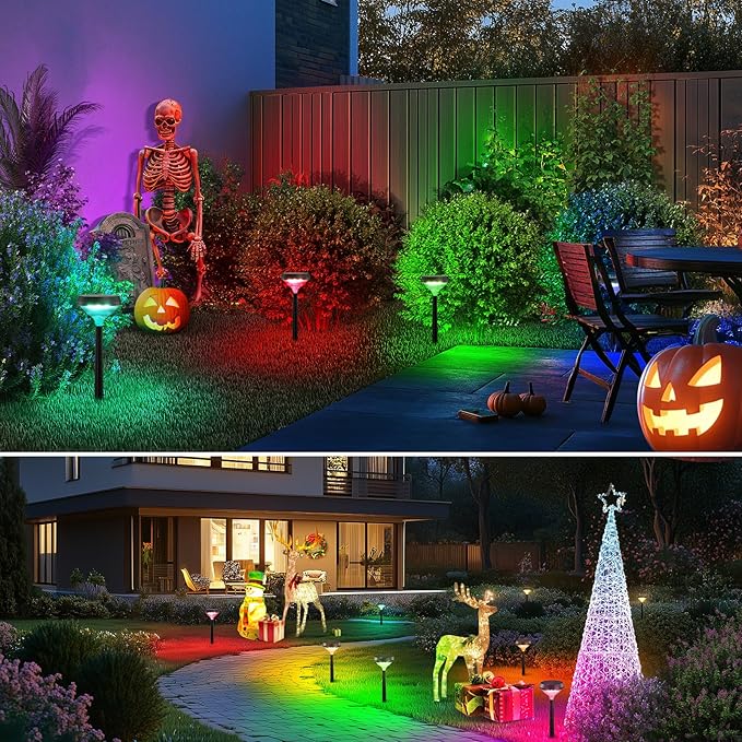 Linkind Solar Pathway Lights 8 Pack, Color Changing Solar Lights Outdoor Waterproof, Multicolor/Warm White/Cool White Solar Lights for Walkway Yard Garden Landscape