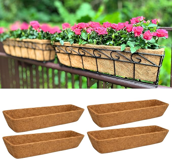 LaLaGreen 24" (4 Pack, Rectangular) Coco Liners for Planter – Large Coir Husk Replacement for Window Box, Wall Mount Pot, Trough Basket, Garden Outdoor Use – Multi Sizes 16/30 Inch & Different Shapes