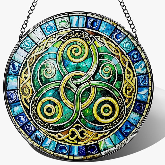 8-Inch Celtic Knot Stained Glass Suncatcher & Ornament – Stained Glass Window Hanging & Decor, Sun Catchers for Windows Indoor, Gift for Women, Gift for Christmas, Housewarming Gifts, Irish Gifts