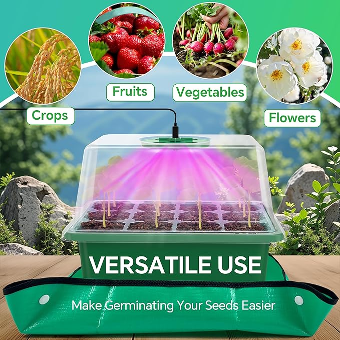 5 Packs Seed Starter Tray with Grow Light, (Value Pack), 60 Cells Seed Starter Kit with Heightened Lid, Adjustable Humidity Domes,Garden supplies for Plant Flower Vegetable Seeds Germination