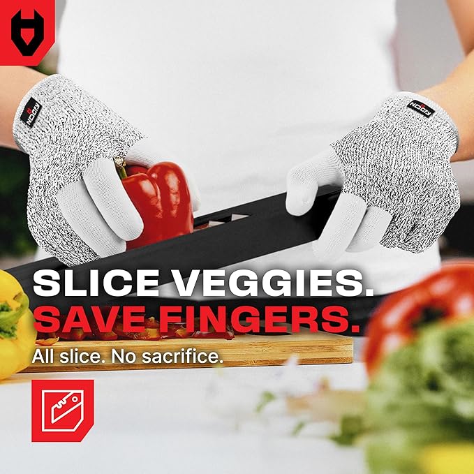 NoCry Cut Resistant Work Gloves for Women and Men, with Reinforced Fingers; Comfortable, 100% Food Grade Kitchen Cooking Hand Protection; Ambidextrous Safety Gear for Cutting;Level 5 Protection 3-pack