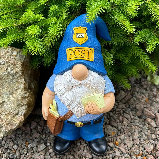 Mood Lab Garden Gnome - Funny Postman Gnome Figurine - 9.25 Inch Tall Lawn Statue - for Outdoor or House Decor