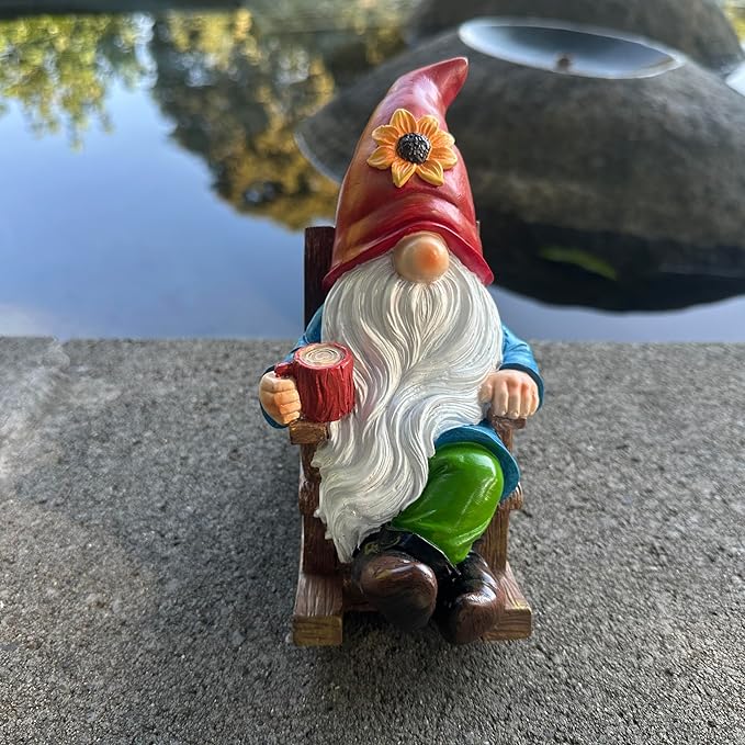 Drinking Coffee Faceless Garden Gnome Statue Decoration - 7.2" Figurine Ornament for Indoor Outdoor Home Patio Yard Lawn-Lucky Gnome Unique Gifts - Best Garden Gifts for Day