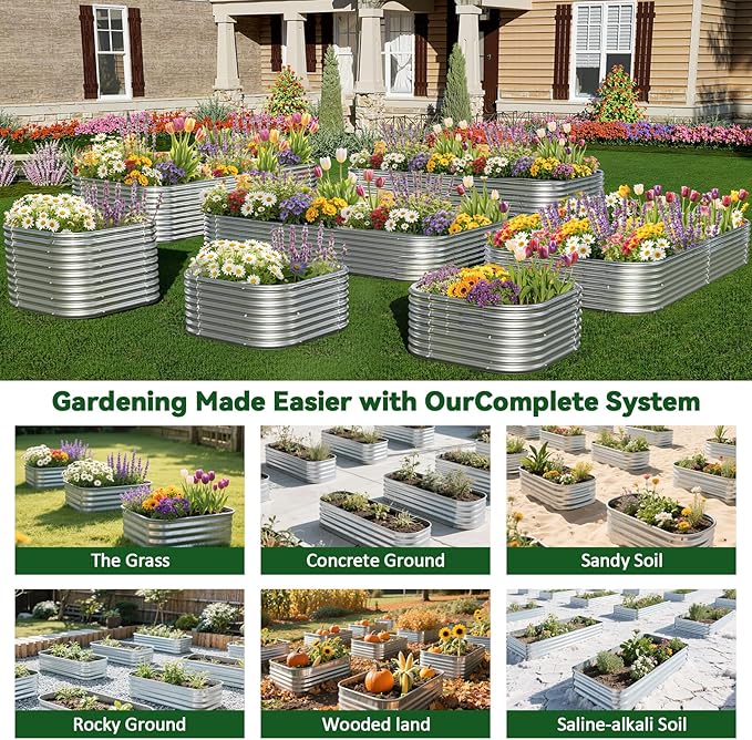 2 Pack Tall 2x2FT Raised Beds for Gardening, Corrugated Galvanized Steel Raised Garden Bed, Outdoor Metal Above Ground Garden Bed for Vegetables and Flowers-2x2FTx16Inch
