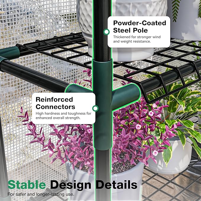 Joyside Outdoor Plant Shelves, 4 Tier 2 Pack Metal Stable Greenhouse Shelving for Home, 34x12x40 Inch Portable Plant Shelf Greenhouse Accessories (4 Tier)