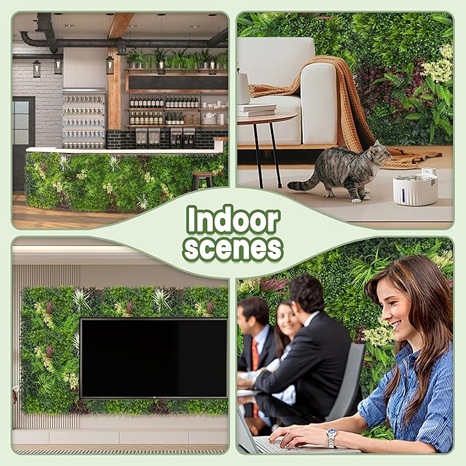 DOPGIB Artificial Grass Wall Boxwood Plant Panel: 20"x20"(6P) UV Resistant Green Leaves Faux for Interior Wall Backdrop,Garden and Indoor Outdoor Wall&Fence Covering Privacy，Party Wall Fence Decor