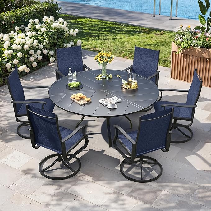 Patio Swivel Chairs Set of 6, Outdoor Dining Chairs with High Back, 360° Swivel Rocker Chair in All-Weather Textilene & Metal Frame for Garden, Porch, Backyard, Balcony(Navy)