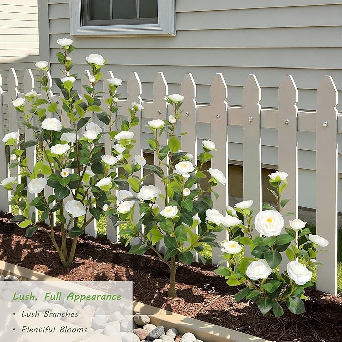 Nafresh 3FT Lush Artificial White Camellia Tree Outdoor 2 Pack, 36inch Faux Camellia Plant, Fake Camellia Flowers Tree for Indoor Outdoor Living Room Home Patio Front Door Garden Decor