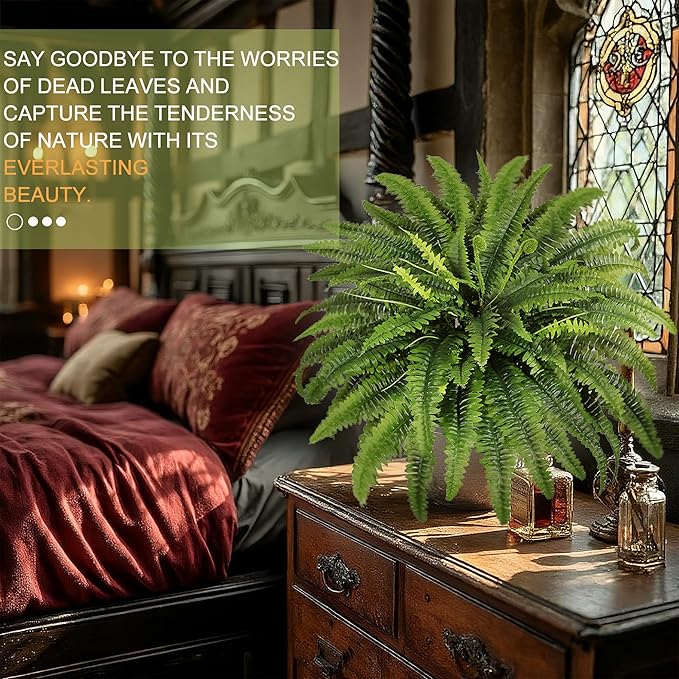Fake Ferns - 2 Packs Artificial Ferns for Outdoors & Indoors, 45in Large Boston Fern with 55 Fronds, Realistc Faux Greenery Plants Ideal for Porch Entrance Hall Planters Windowsills Office Home Decor