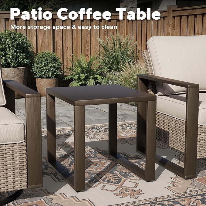 Joyside Outdoor Patio Chairs, 3 Pieces Wicker Rattan Furniture Set, 2 Patio Chairs and 1 Table, Metal Wide Armrest, Thick Cushions and Deep Seating for Garden, Backyard, Porch, Deck