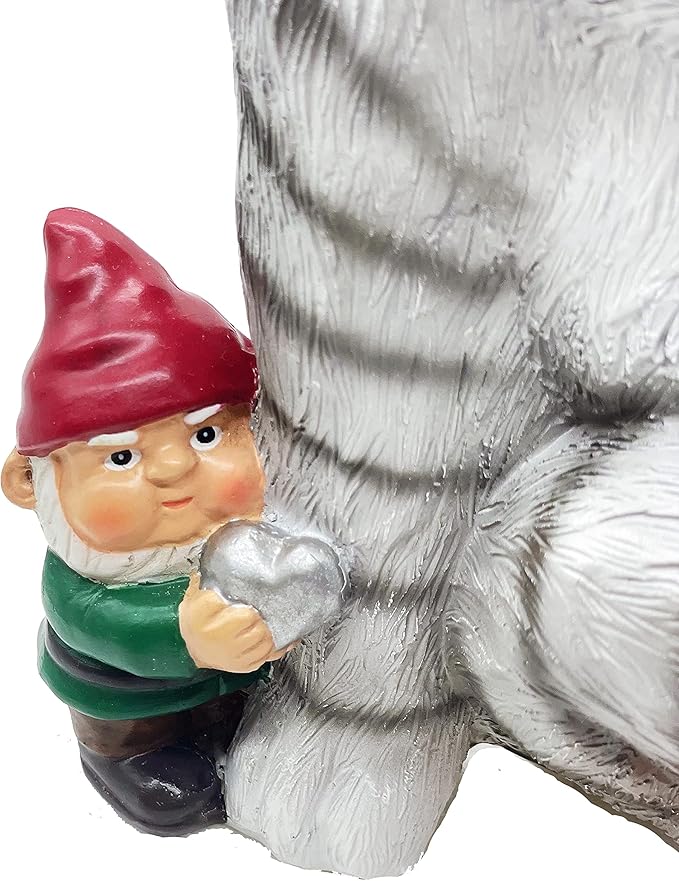 FICITI Add a Playful Touch to Your Garden with Our Cat and Gnomes Garden Statue - Perfect for Cat Lovers and Garden Enthusiasts - 8.5 Inces