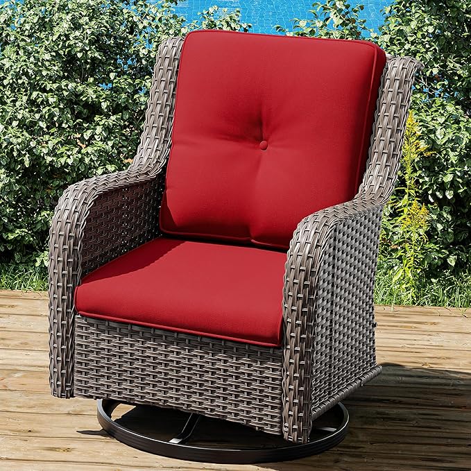 Joyside Outdoor Swivel Rocker Patio Chairs, Wicker Patio Furniture with High Back, Deep Seating, Wide Armrest, Thickened Cushions, Outdoor Rattan Furniture for Deck, Porch Use