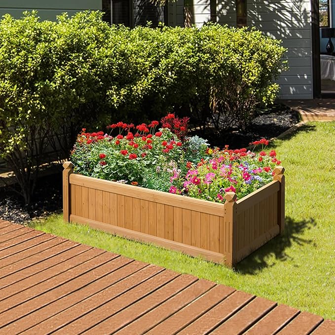 Yaheetech 46″ L × 23.5″ W × 16″ H Wooden Raised Garden Bed, Horticulture Wood Rectangular Garden Planter Outdoor, Raised Planter Box for Yard/Greenhouse/Vegetable/Flower/Herbs, Light Brown, 2pcs