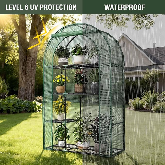 Mini Greenhouse for Outdoors, Portable Small Greenhouse 4-Tiers for Indoor, 38"x17"x62" Green House with PE Cover