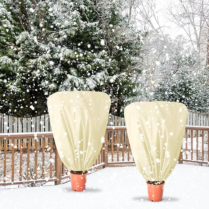 EYNDYN 8 Pcs Plant Covers Frost Protection Bag 39.3" x 39.3" Winter Reusable Plants Jacket with Drawstring Shrub Protection Wraps Bags Frost Blanket for Winter Outdoor Garden Plants