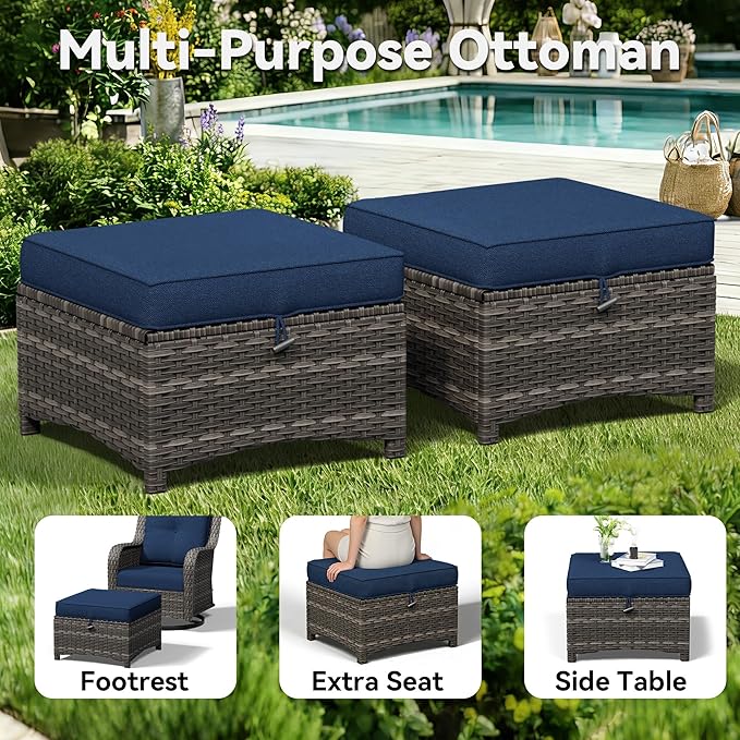 7 Piece Outdoor Wicker Patio Furniture Set, Outdoor Swivel Rocker Patio Chairs Set with Thickened Olefin Cushions, High Back and Deep Seating, Hand-Woven PE Rattan for Porch, Deck