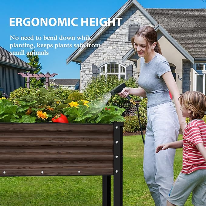 MUPATER 48" L x 24" W x 32" H Galvanized Steel Raised Garden Bed, Large Metal Elevated Raised Planter Box with Legs & Detachable Black Liner for Backyard, Garden, Balcony, Rustic