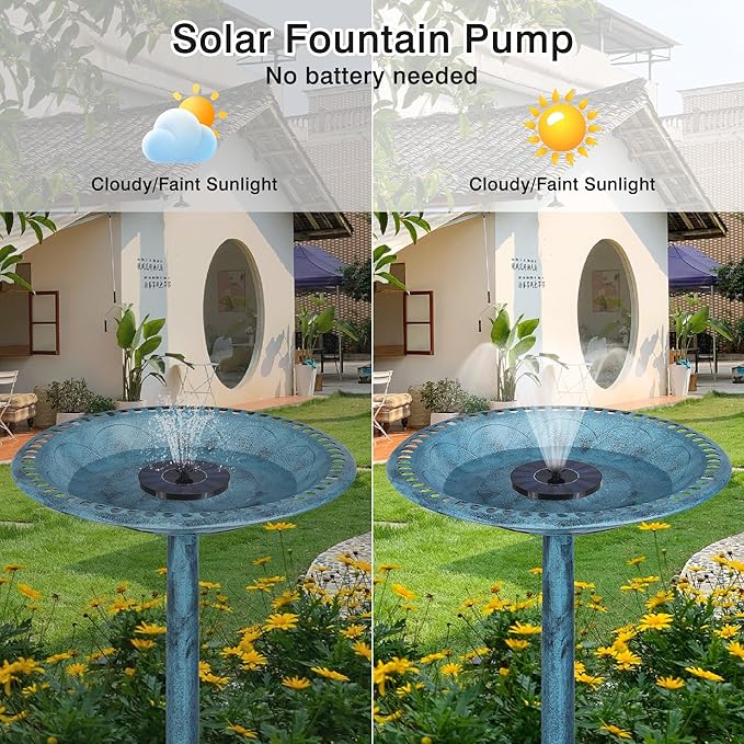 VECELO 28" Pedestal Outdoor Bird Bath with Solar Powered Fountain for Outside, Vintage Bronze Polyresin Lightweight Antique, Yard/Garden Decoration, Blue