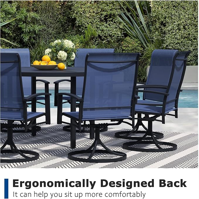 5 Pieces Outdoor Table and Chairs for 4, 42" Black Round Table with 4 Blue Swivel Chairs, Patio Set with Swivel Chair, Garden Tables for Outdoor, Patio Dining Set for Lawn Backyard Poolside