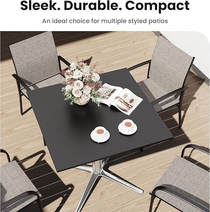 PHI VILLA Outdoor Patio Bistro Table, 31" Square Metal Pedestal Small Dining Table for 2-4, All-Weather Modern Table for Outside Deck, Yard, Porch, Balcony - Black