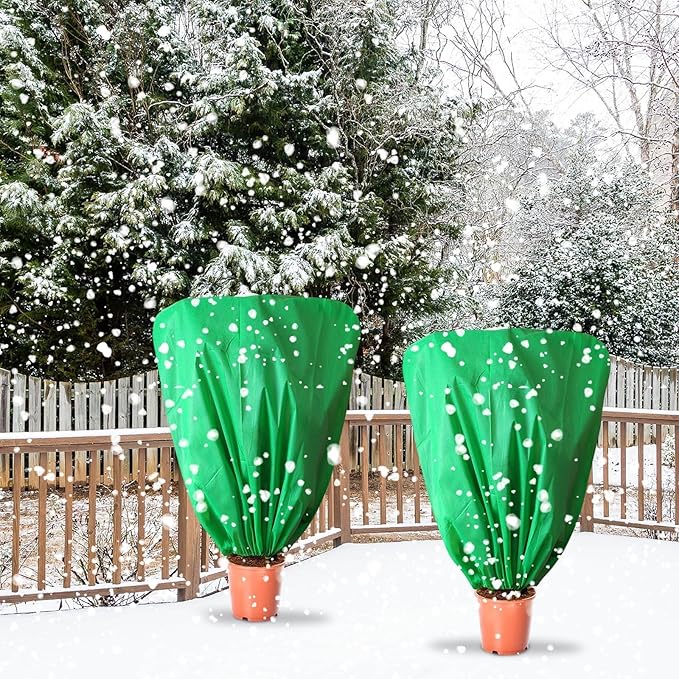 EYNDYN 8 Pcs Plant Covers Frost Protection Bag 39.3" x 39.3" Winter Reusable Plants Jacket with Drawstring Shrub Protection Wraps Bags Frost Blanket for Winter Outdoor Garden Plants