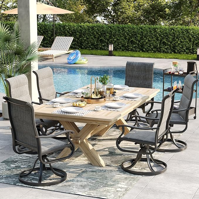 Patio Swivel Chairs Set of 6, Outdoor Dining Chairs with High Back, All-Weather Swivel Rocker Chair for Lawn, Porch or Garden (Padded Dark Grey)
