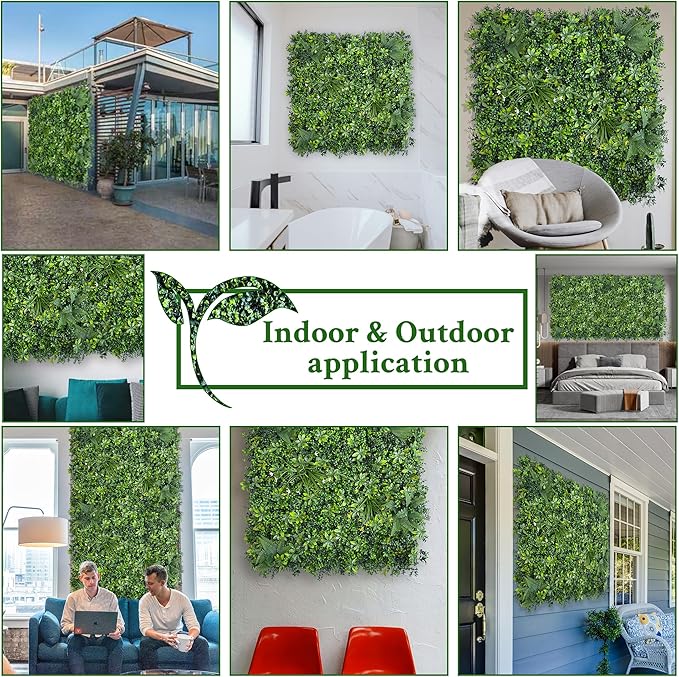 ODTORY Artificial Greenery Wall Panels: 20"x 20" 16P Faux Grass Wall Backdrop Boxwood Ivy Privacy Screen with UV Protection,Fake Hedge Fence for Outdoor,Indoor,Garden,Backyard and Home Decor