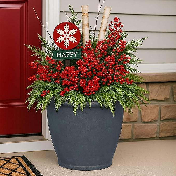 Sunnydaze 20-Inch Anjelica Large Plastic Pot for Plants - Double-Walled Outdoor Polyresin Round Planter Porch Pot with Drillable Drainage Holes - Slate