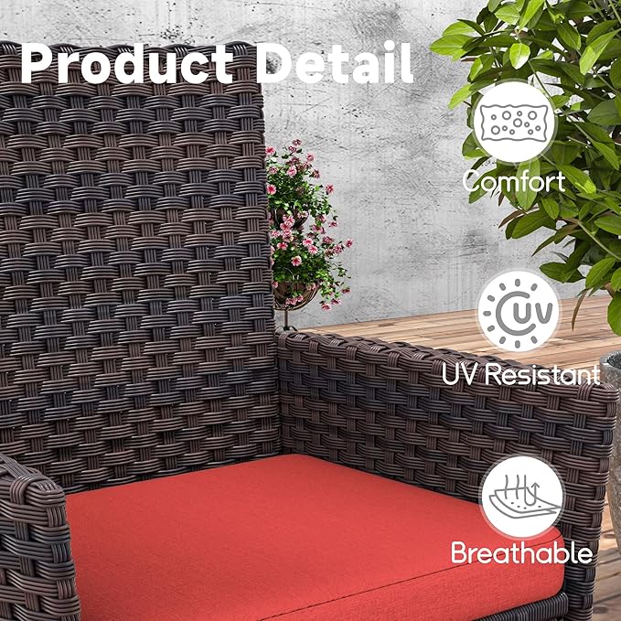 15 Piece Outdoor Dining Set,Rattan Patio Conversation Set of 12 Chairs,Patio Dining Table and Chairs w/Cushions,Square Glass Tabletop,Umbrella Cutout for Patio,Red