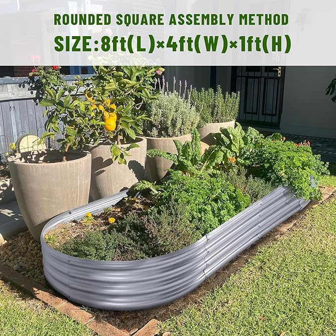 Land Guard 8×4×1 ft Galvanized Raised Garden Bed Kit，Raised Garden Boxes Outdoor, Oval Metal Raised Garden Beds for Vegetables……