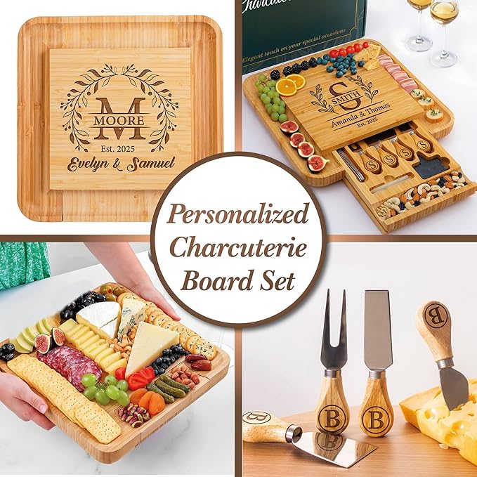 Personalized Charcuterie Board for Christmas 2025 Gifts, Custom Engraved Wood Cheese Board for Couples, Unique Wedding, Engagement, Anniversary, Bridal Shower & Housewarming Gift, Custom Serving Tray