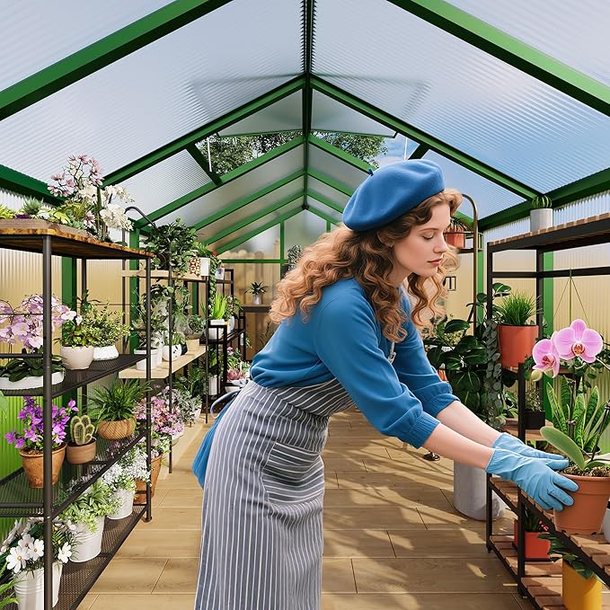 8x10 FT Greenhouse, Greenhouses for Outside, Polycarbonate Greenhouse with Aluminum Frame, Lockable Door and Ajustable Roof Vent for Backyard, Green Houses for Outside Garden Backyard, Patio