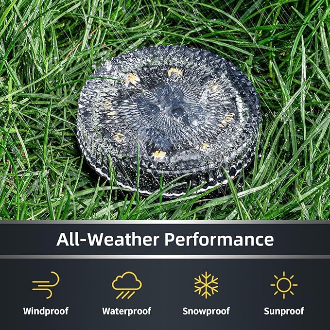 Glass Solar Pathway Lights with Bubble Style, Modular-Design Waterproof In-Ground Light for Patio Pathway Lawn Yard Deck Walkway, Decorative Disk Lighting for Garden Bed, Warm White (2 Pack)