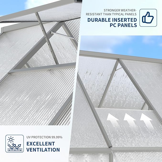 6'X11' Aluminum-Framed Polycarbonate Greenhouse, Heavy Duty Polycarbonate Greenhouse with Quick Setup Structure and Roof Vent, Large Enhanced Aluminum Greenhouses Kit for Outdoors