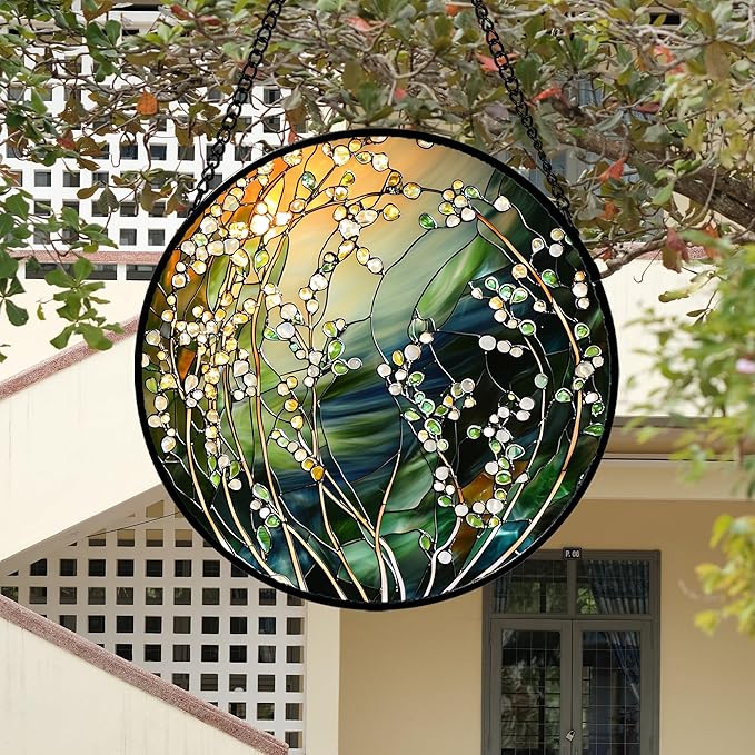 AMDERVEN Stained Glass Suncatcher, Yellow Green Gradient Flower Sun Catcher Plants Stain Glass Window Hanging Decoration Mother's Day Birthday Gifts for Women Men Mom and Nana 9.8 in