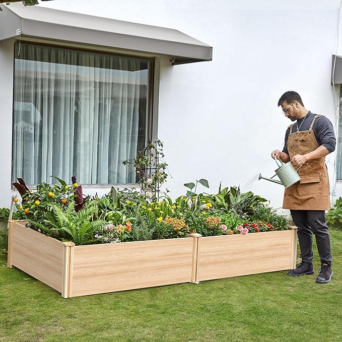 SPECRAFT 15 Inch Depth 8x4 FT Deep Wooden Raised Garden with Open Base, Extra Large Planter Box for Deep-Rooted Plants, Ideal for Outdoors, Patio, Backyard