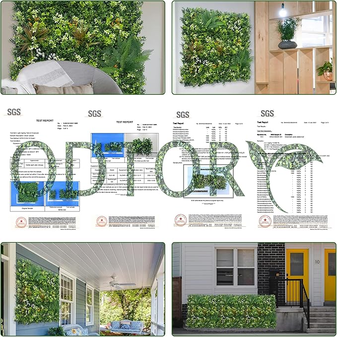 ODTORY Artificial Grass Boxwood Hedges Wall Panels: 40" x 40" (11.5 sqft) UV-Anti Faux Greenery Fake Ivy Leaves Privacy Fence Screen Backdrop for Garden Covering Privacy, Outdoor Indoor Decor