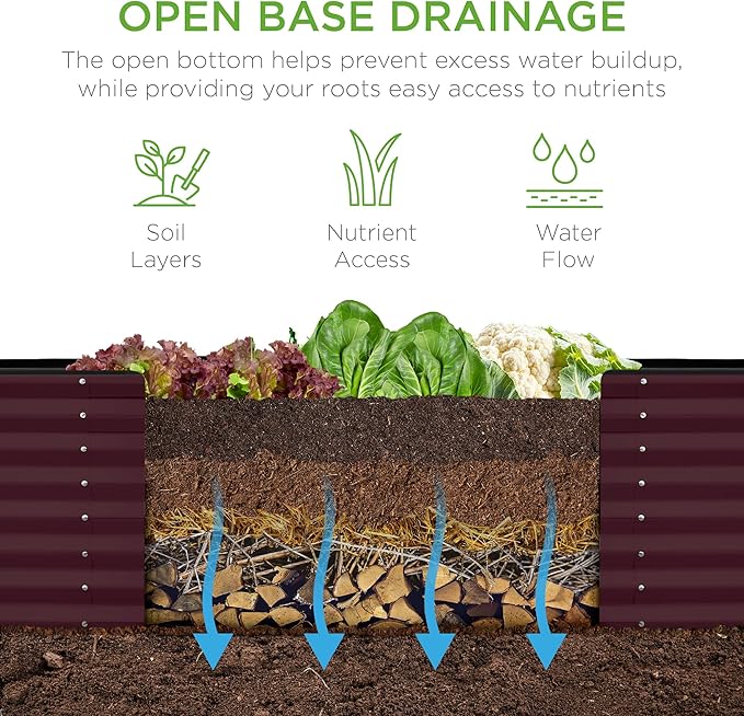 Best Choice Products 8x2x2ft Raised Outdoor Metal Garden Bed, Rectangular Planter Box for Herbs, Flowers, and Deep Root Vegetables w/ 240 Gallon Capacity - Burgundy