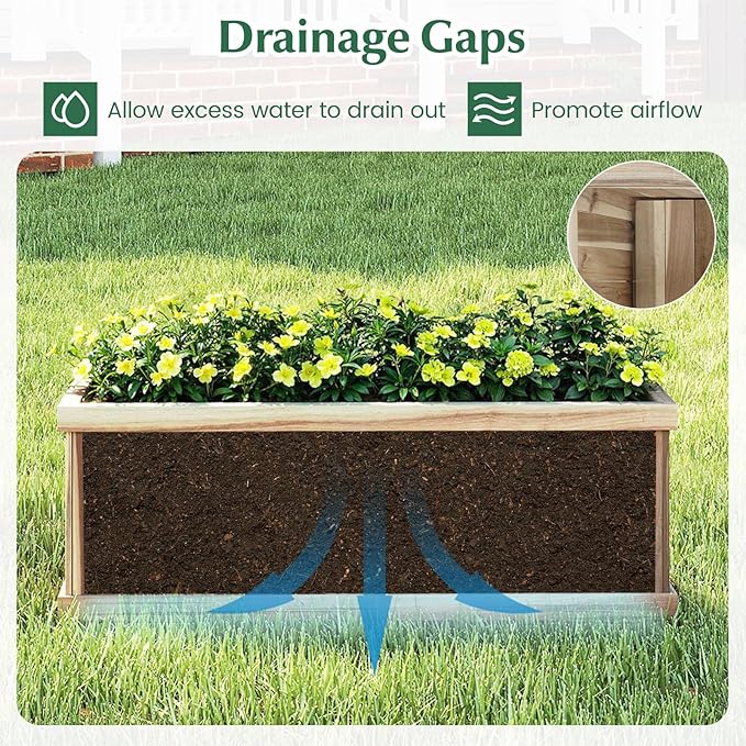 Giantex Acacia Wood Raised Garden Bed Set of 2, Rectangular Planter Box w/Drainage Gaps, Raised Bed for Growing Vegetable, Herb, Fruit, Outdoor Plant Container for Backyard, Lawn, 36"x12"x12"