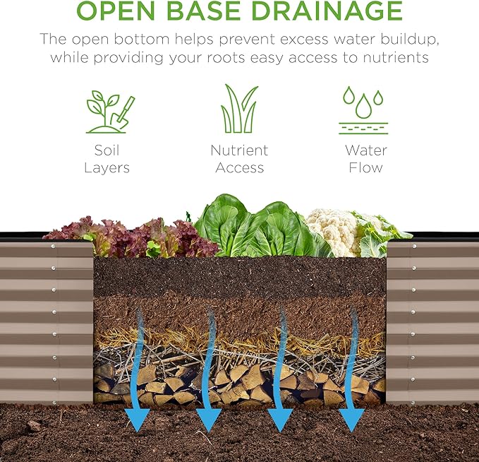 Best Choice Products 8x2x2ft Raised Outdoor Metal Garden Bed, Rectangular Planter Box for Herbs, Flowers, and Deep Root Vegetables w/ 240 Gallon Capacity - Taupe